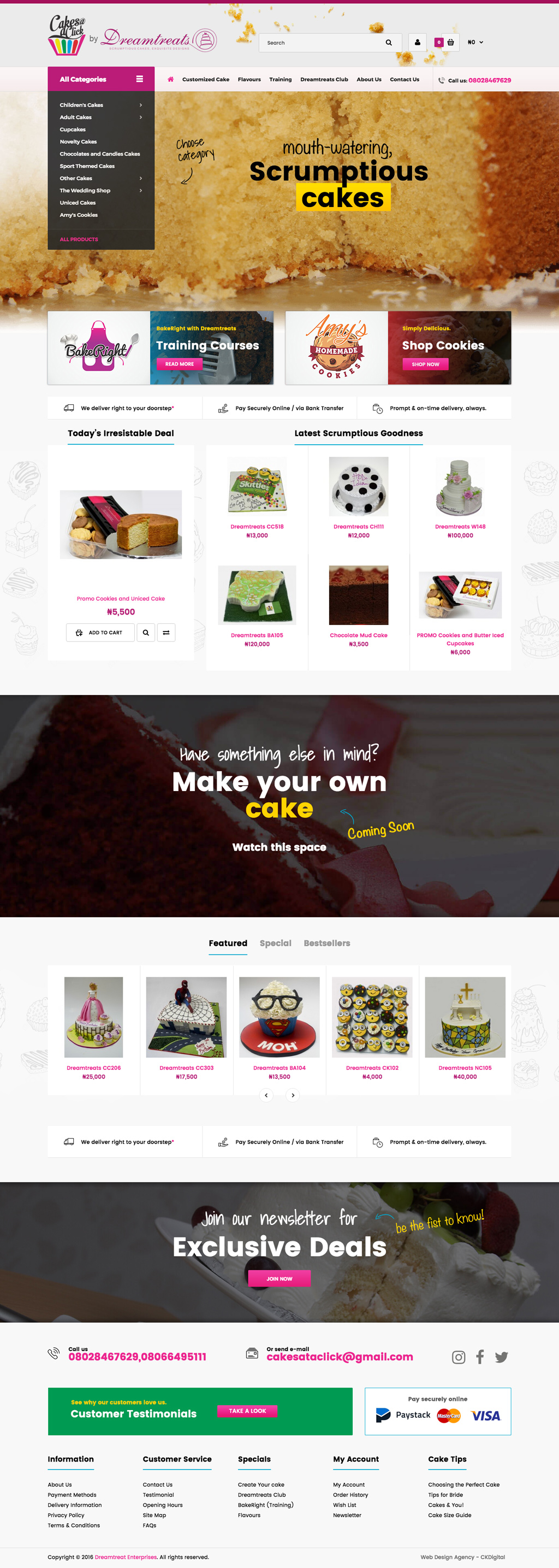 Dreamtreats Cakes Website Design - Home Page